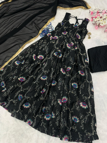 Pure Jimmy Organza Silk Digital Printed Padded Gown