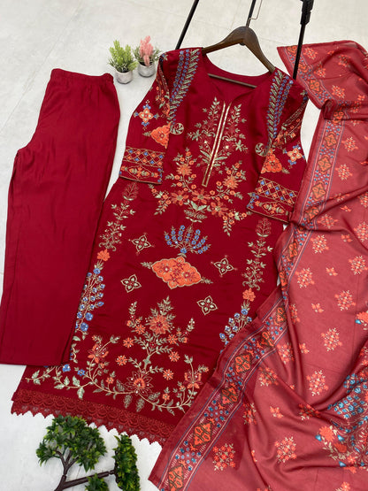 Heavy ROMAN SILK With SEQUENCE EMBROIDERY WORK Salwar Kameez Is Perfect For Party Wear