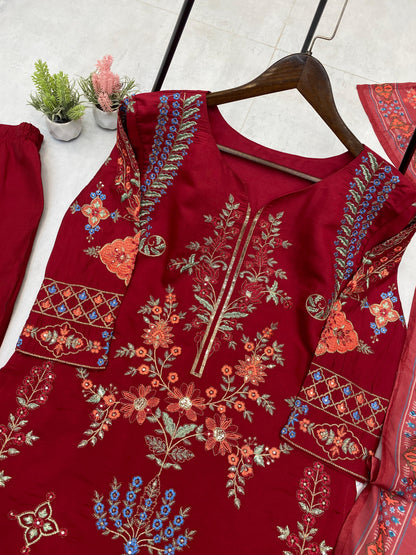 Heavy ROMAN SILK With SEQUENCE EMBROIDERY WORK Salwar Kameez Is Perfect For Party Wear