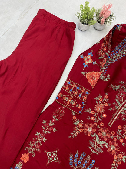 Heavy ROMAN SILK With SEQUENCE EMBROIDERY WORK Salwar Kameez Is Perfect For Party Wear