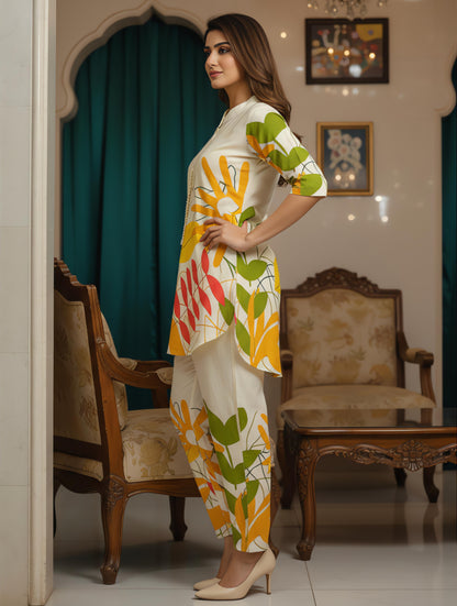 Cotton Roman Silk Beautiful Heavy Jaipuri  Printed Cotton Fabric CORD-SET India Ethnic Women Festive Party set Bride Wedding