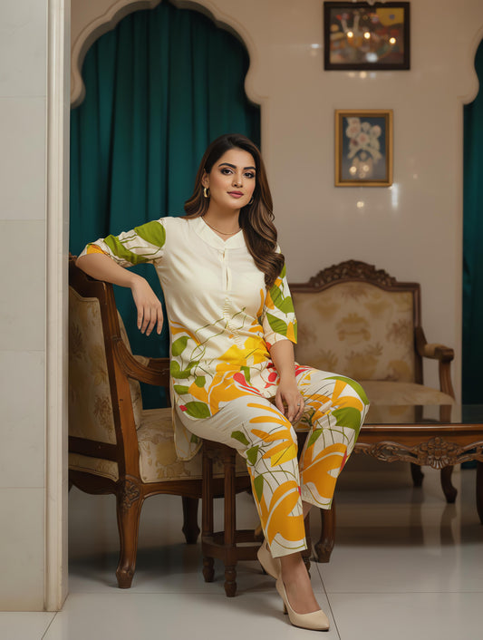 Cotton Roman Silk Beautiful Heavy Jaipuri  Printed Cotton Fabric CORD-SET India Ethnic Women Festive Party set Bride Wedding