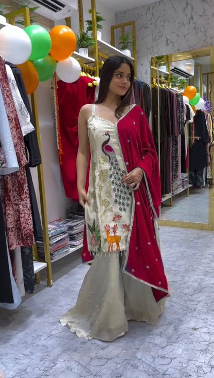 Heavy FRENCH CRAPE With Embroidery Work With PEACOCK Salwar Kameez Is Perfect For Party Wear