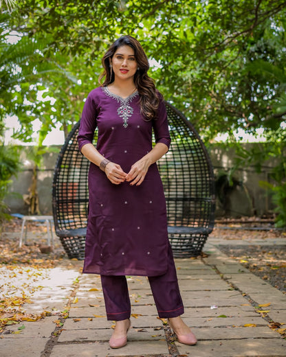 Cotton Roman Silk Beautiful Heavy Embroidery Work Cotton Fabric TOP BOTTOM India Ethnic Women Festive Party set Bride Wedding