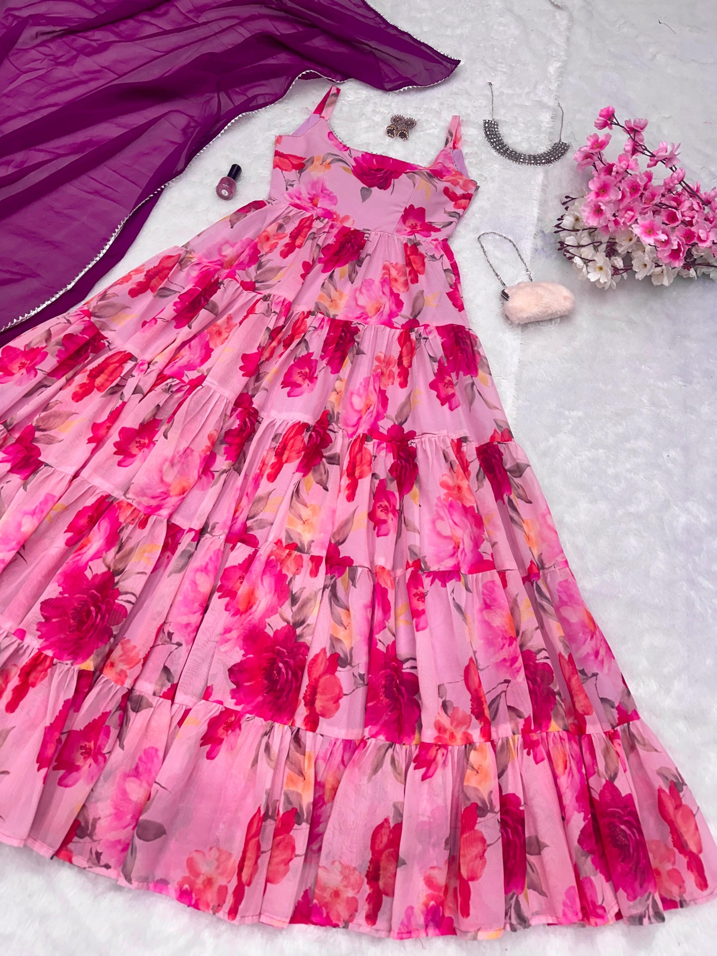 Georgette Digital Printed  Anarkali Suit With Huge 8mtr Flair