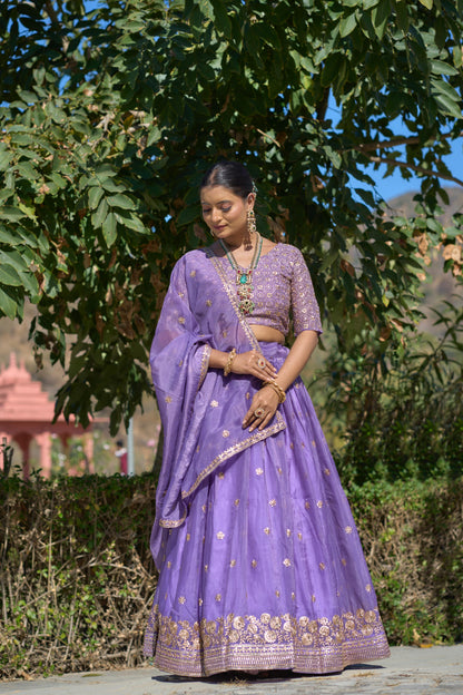 Gold Crush Purple Embroidery Lehenga Collection👜