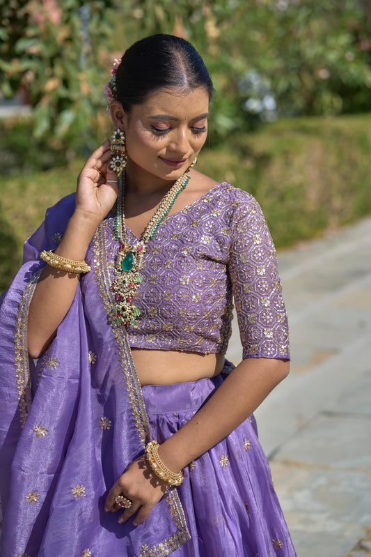 Gold Crush Purple Embroidery Lehenga Collection👜