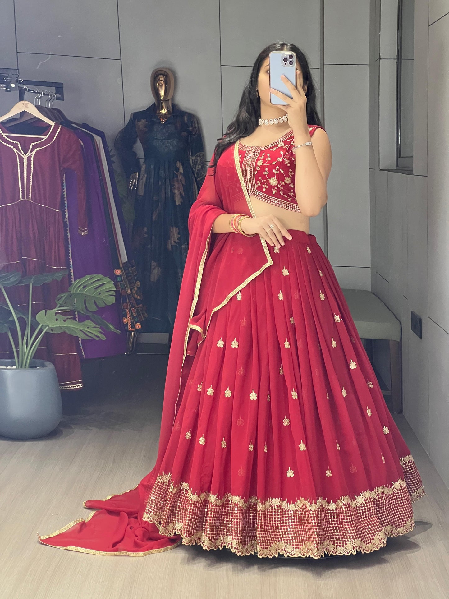 Classical Rani n Marron Embroidery Fully Stitched Lehenga Collection