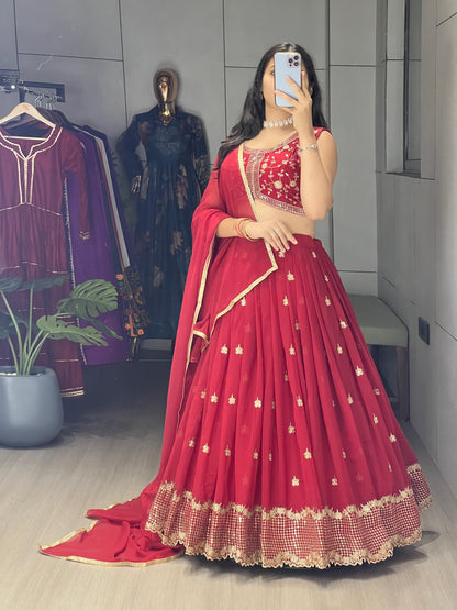 Classical Rani n Marron Embroidery Fully Stitched Lehenga Collection