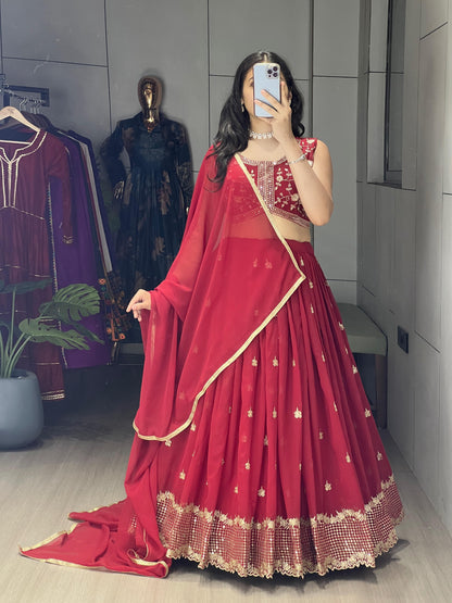 Classical Rani n Marron Embroidery Fully Stitched Lehenga Collection