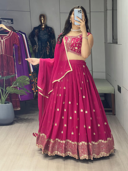Classical Rani n Marron Embroidery Fully Stitched Lehenga Collection