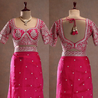 Pink Tabby Silk Flower Sequence With Thread Work Hand Embroidery Saree