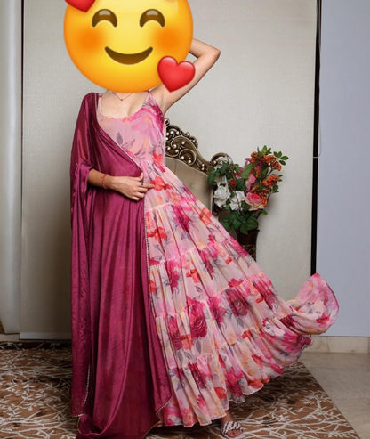 Georgette Digital Printed  Anarkali Suit With Huge 8mtr Flair