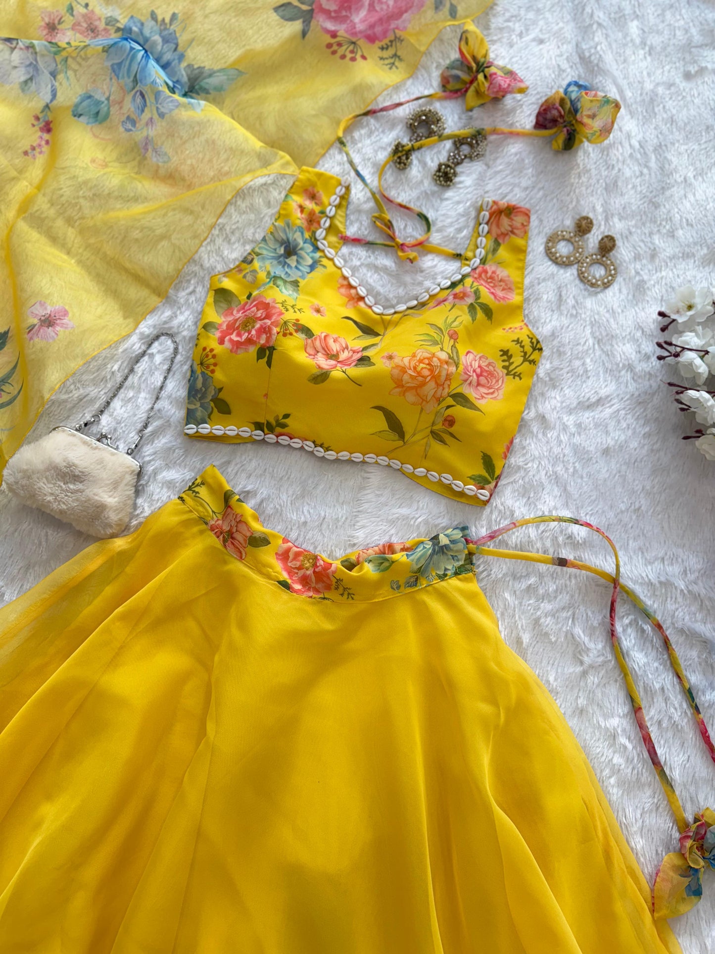 Pure Organza Silk Floral  Printed Lehnga 8 Mtr Flair Lehnga With Canvas Patta