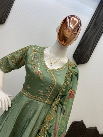 Exclusive 2 Piece Gown With Dupatta In Sequence Embroidery Work