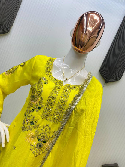 Exclusive Designer Sequance Embroidery Work Farsi Salwaar Suit With Dupatta