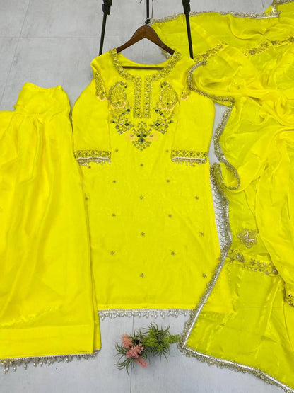 Exclusive Designer Sequance Embroidery Work Farsi Salwaar Suit With Dupatta