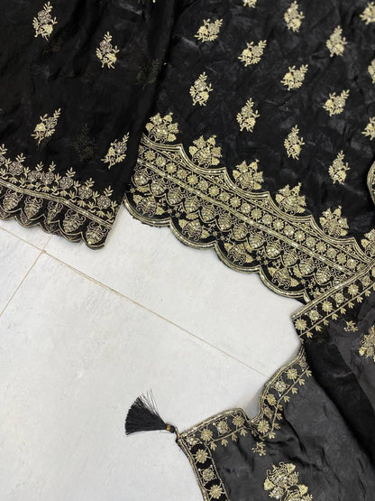 Designer And Elegance Pleated Palazzo Suit In Three Piece With Embroidery Work