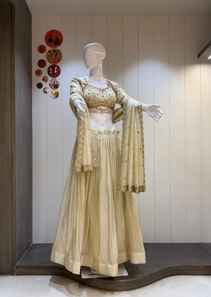 Pure Simmer Tissue Silk Skirt With Heavy Can Can And Canvas Work Lehenga Choli