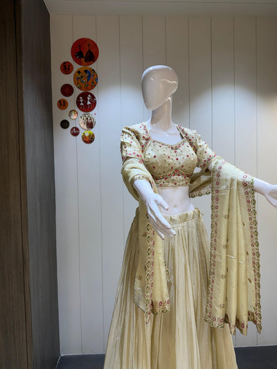 Pure Simmer Tissue Silk Skirt With Heavy Can Can And Canvas Work Lehenga Choli