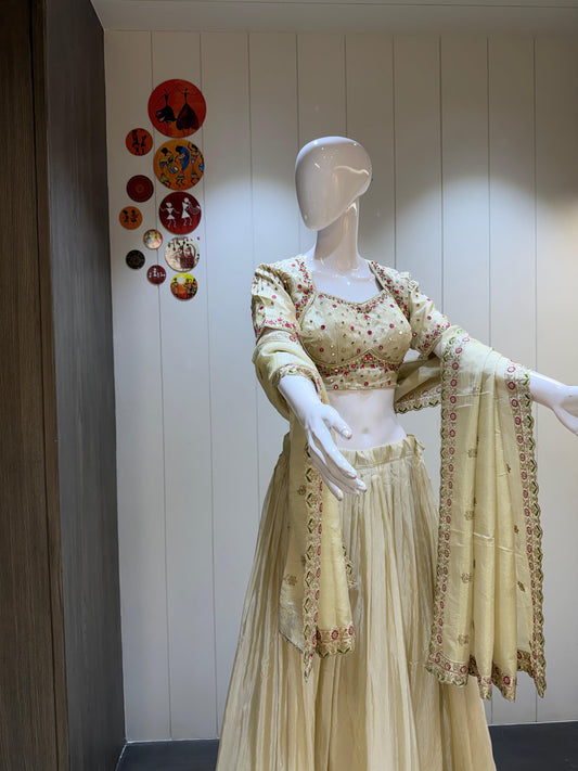 Pure Simmer Tissue Silk Skirt With Heavy Can Can And Canvas Work Lehenga Choli