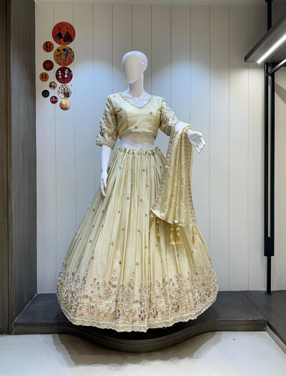 Pure Simmer Tissue Silk Fabric Fabric And Canvas Work Lehenga Choli