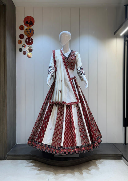 Pure Jaam Cotton And Ajrakh Print Fabric With Patching Work Dupatta Chaniya Choli