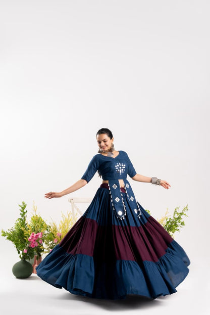 Pure Rayon Cotton Navratri Lehenga Choli With Real Mirror Work Adding A Touch Of Glamour