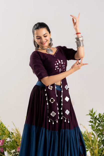 Pure Rayon Cotton Navratri Lehenga Choli With Real Mirror Work Adding A Touch Of Glamour