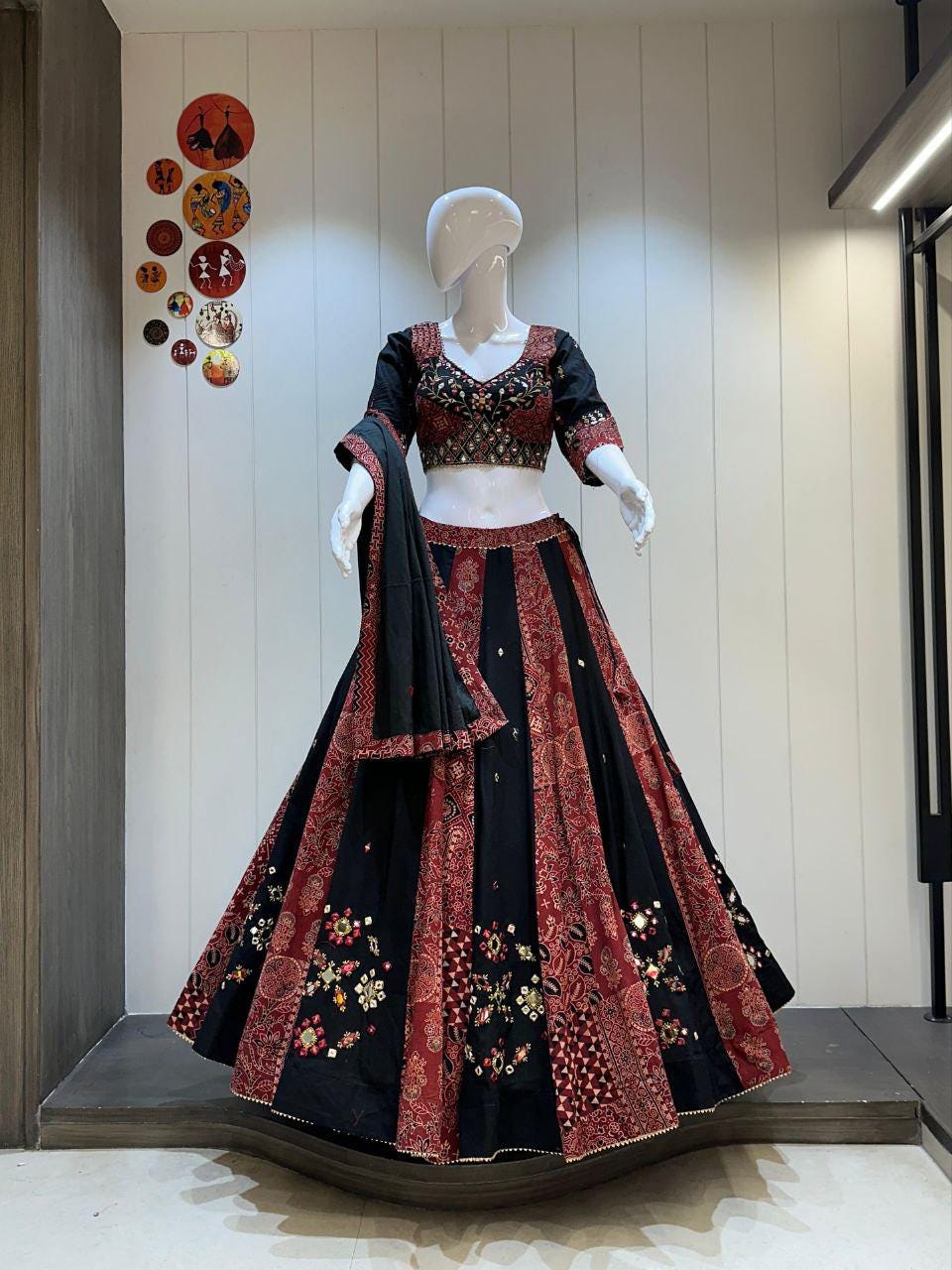 Pure Ajrakh Cotton Print Fabric Choli For Navratri Patola Lehenga Festival Outfit Gamthi Work Garba Night