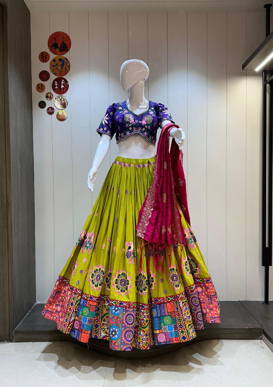 Double Mor With Pure Jam Sharti Cotton Chaniya Choli With Gajji Silk