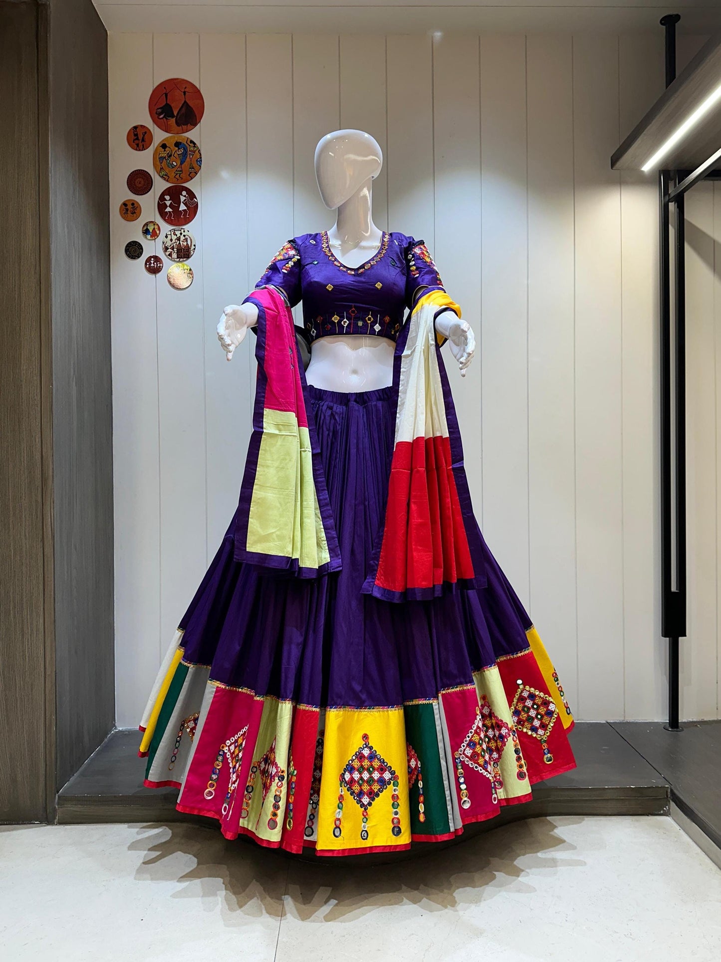 Pure Jaam Cotton Fabric Heavy Gamthi Work And Manual Mirror Work