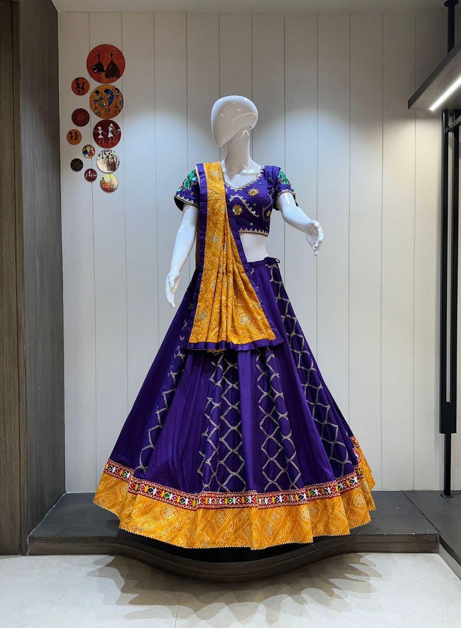 Designer Chaniya Choli for Navratri Patola Lehenga Festival outfit Gamthi Work Garba Night