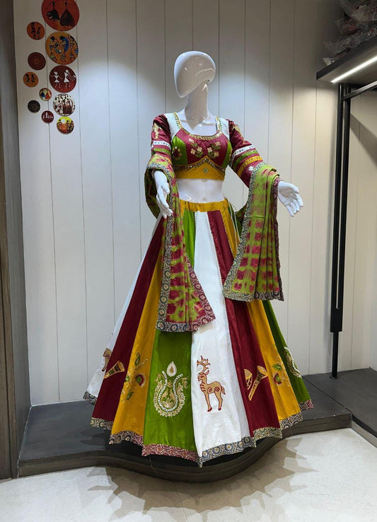 Reyon Cotton Work Chaniya Choli For Navratri Patola Lehenga Festival Outfit Gamthi Work Garba Night