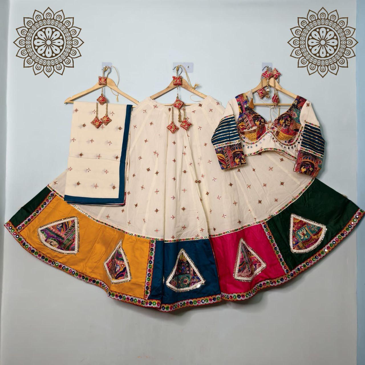 Khadi Cotton Fabric Designer Chaniya Choli With Patch Vintage Lace With Mirror