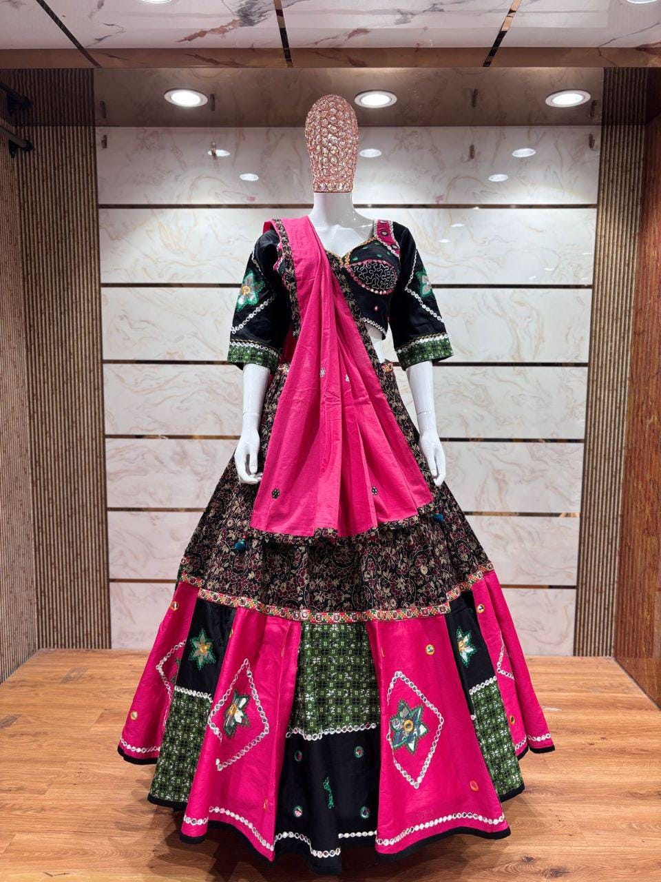 Kalam Kari Print With Aari Work With Patti Work Chaniya Choli With Heavy Blouse