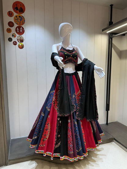 Khadi Cotton Kalo Pattern Chaniya Choli With Original Mirror Work