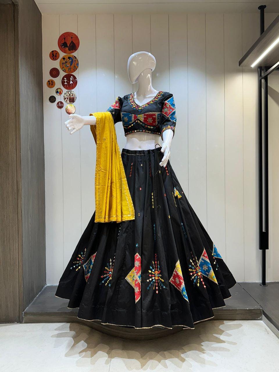 Black Colour Pure Jaam Cotton Heavy Quality Fabric Navratri Patola Lehenga Festival