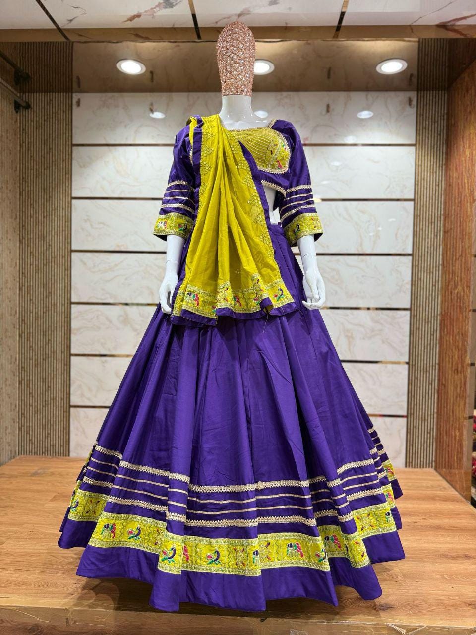 Rasgulla Fabric Cotton Base Skirt With Kampi Border And Multi Work Combination Chaniya Choli