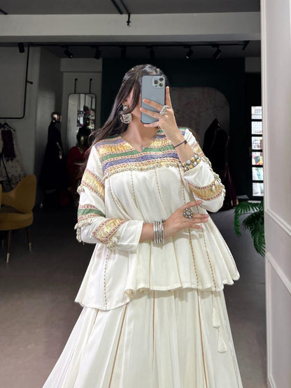 Pure Rayon Multi Patche Work With Gotta Patti Lace Touch Up