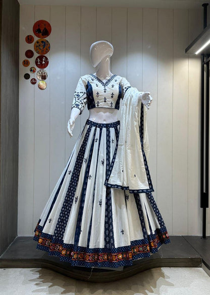 Pure Jaam Cotton And Ajrakh Print Fabric With Patching Work Dupatta Chaniya Choli