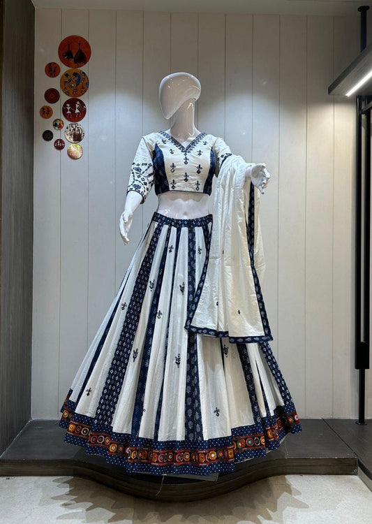 Pure Jaam Cotton And Ajrakh Print Fabric With Patching Work Dupatta Chaniya Choli