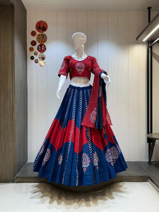 Heavy Flex Cotton Fabric Original Manual Mirror Work In Skirt And Blouse Chaniya Choli