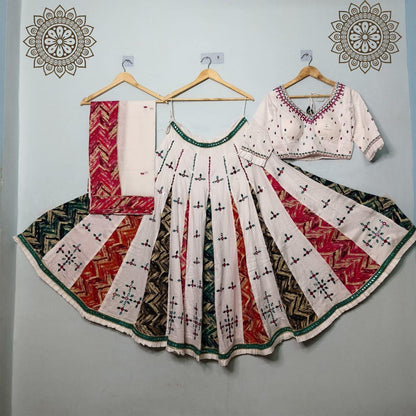 Pure Jaam Cotton Base Skirt With Kampi Border And Multi Work Combination Chaniya Choli