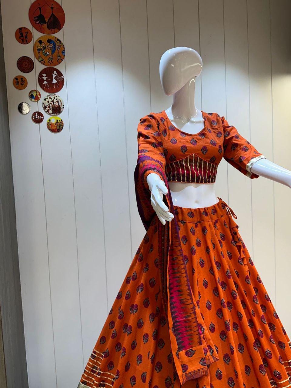 Camric Cotton Work Chaniya Choli For Navratri Patola Lehenga Festival Outfit Gamthi Work Garba Night