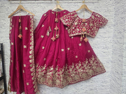 Pure Vichitra Simmer With Sequence And Jari Embroidery Work Chaniya Choli