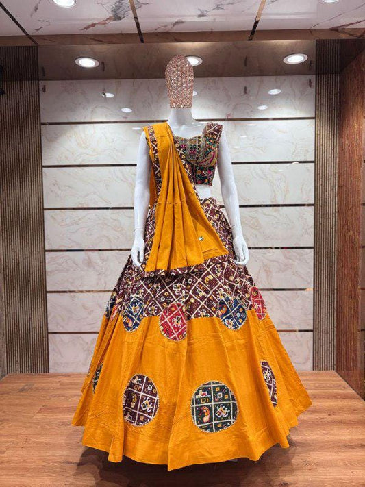 Pure Cotton Base Chaniya Choli With Designer Patch Work With Kutchhi Patch And Patola Blouse