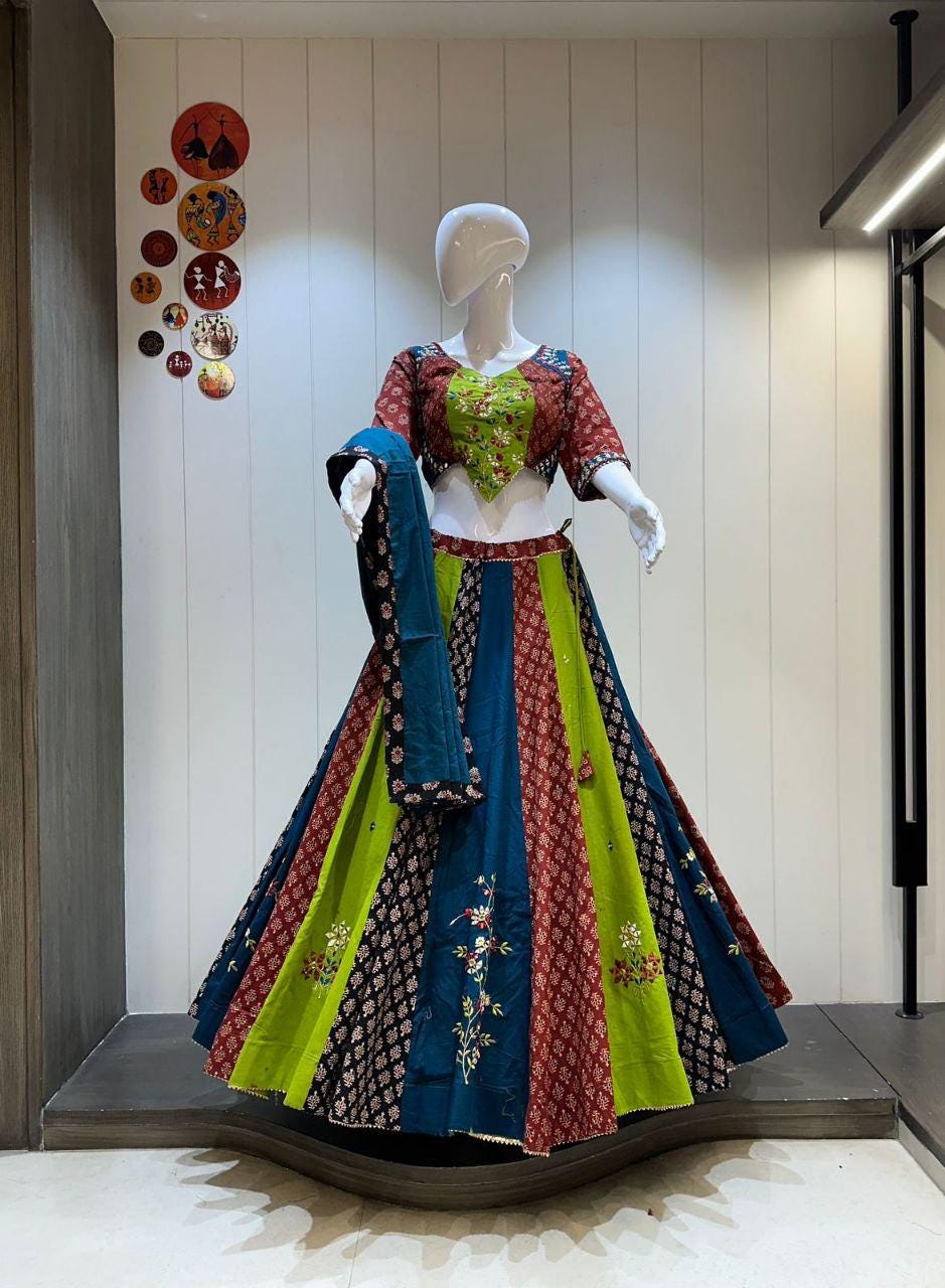 Cotton Print Base With Patching Work Dupatta With Designer Blouse