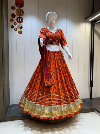 Camric Cotton Work Chaniya Choli For Navratri Patola Lehenga Festival Outfit Gamthi Work Garba Night