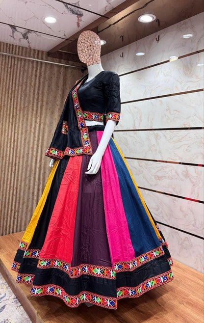Multi Kali Designer Single Color Pc With Matching Blouse And Multi Patch Work Dupatta!!